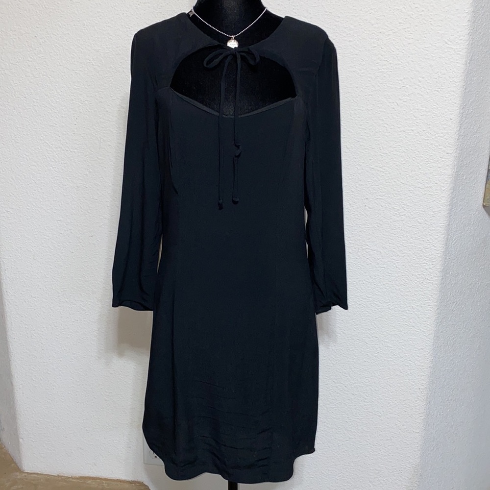 Nasty Gal- Black Zip Up Tie Low Cut Mid Length Dress Size L